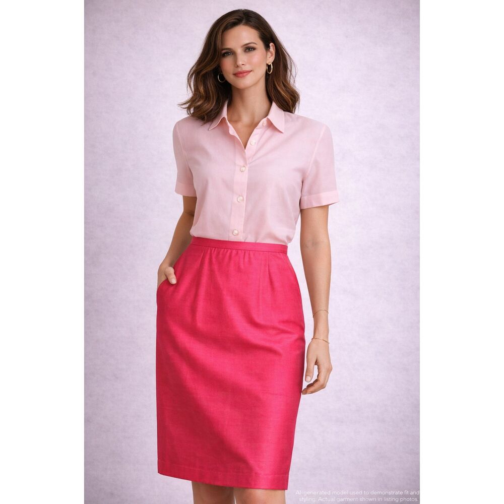 Vintage 100% Silk Pencil Skirt Coral Lined Size 14 Classic Office